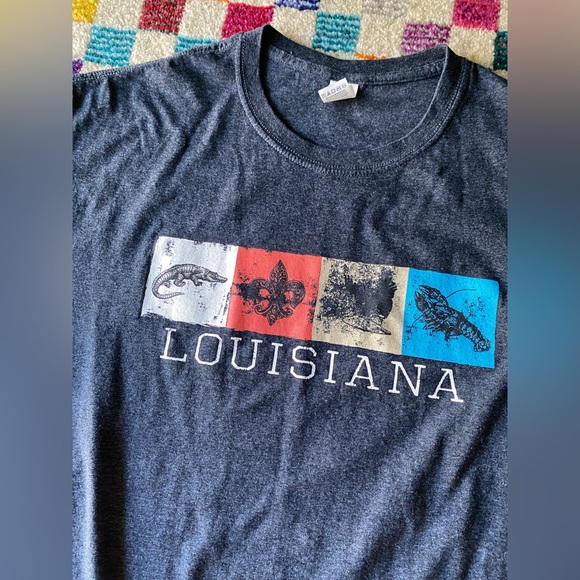Gildan Louisiana graphic tee souvenir shirt gray large - Picture 4 of 5
